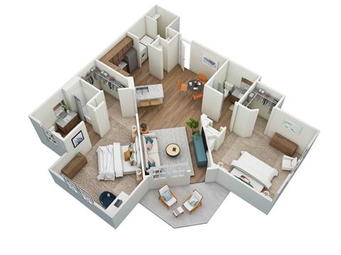 Floor plan for 2 beds, 2 baths, 1400 sqft