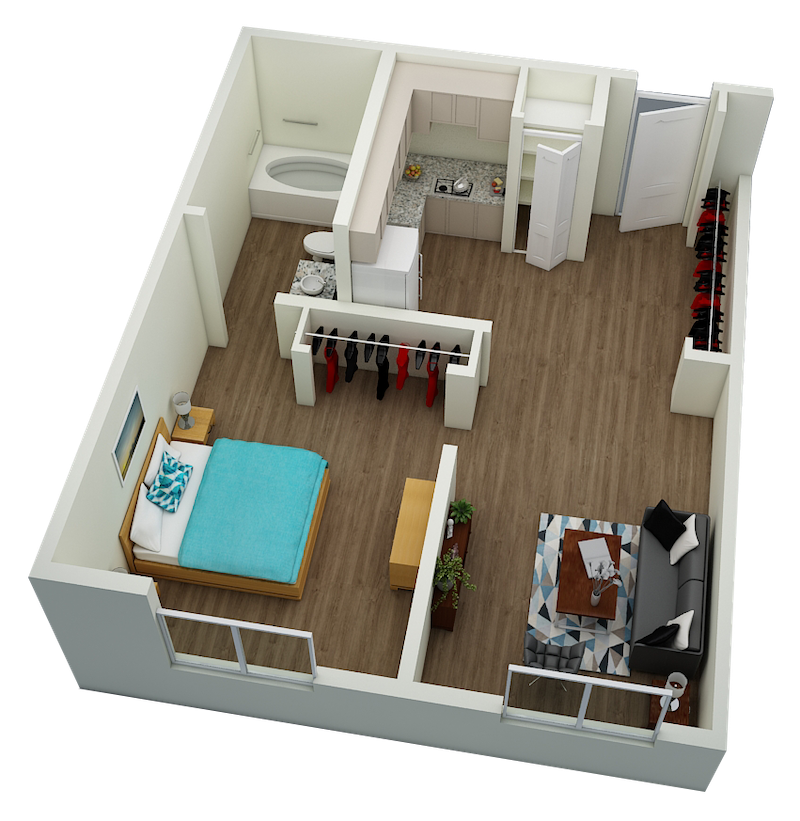 Floor plan for 1 bed, 1 bath, 521 sqft