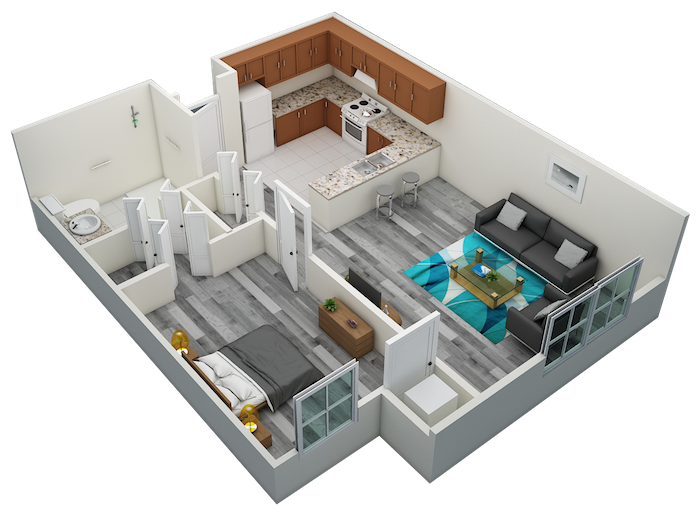 Floor plan for 1 bed, 1 bath, 525 sqft