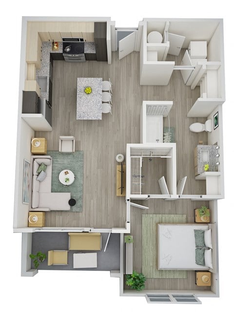 Floor plan for 1 bed, 1 bath, 768 sqft