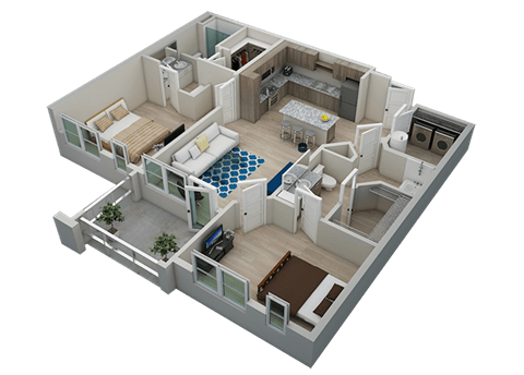 Floor plan for 2 beds, 2 baths, 1127 sqft