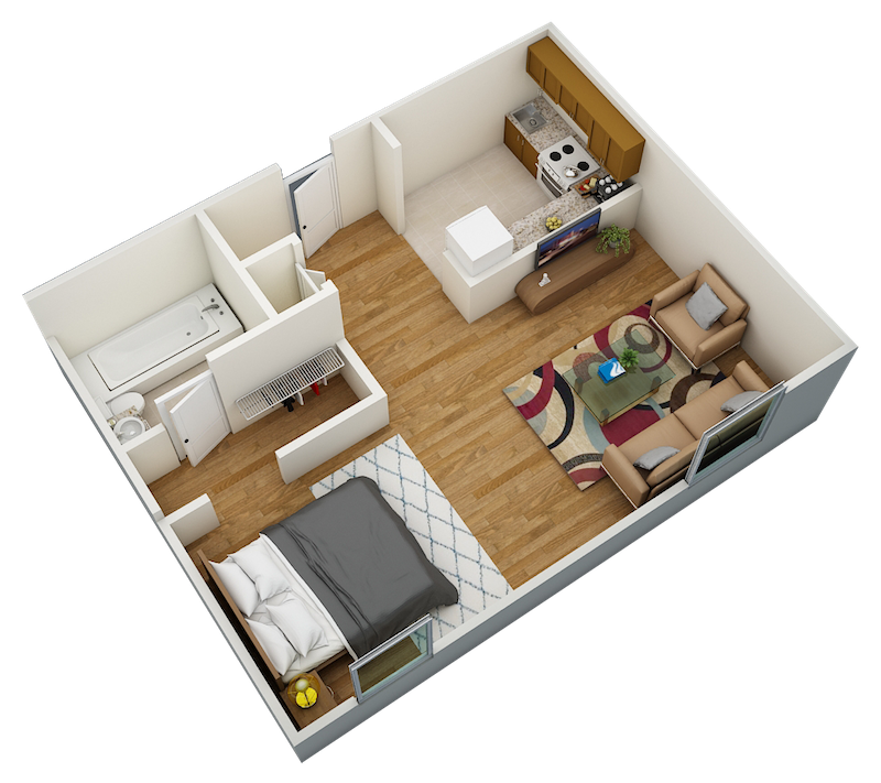 Floor plan for studio, 1 bath, 435 sqft