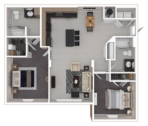 Floor plan for 2 beds, 2 baths, 1007 sqft