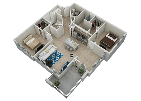 Floor plan for 2 beds, 2 baths, 1228 sqft