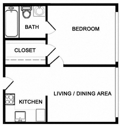 Floor plan for 1 bed, 1 bath, 511 sqft