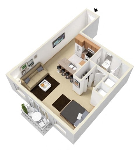 Floor plan for studio, 1 bath, 500 sqft