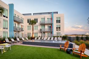 Orlando apartment for rent - Fountain at Lake Nona Pixon surrounded by lounge chairs at Lake Nona Pixon, Florida