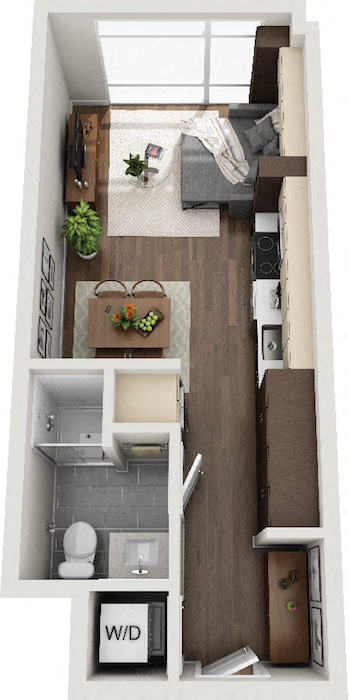 Floor plan for studio, 1 bath, 369 sqft