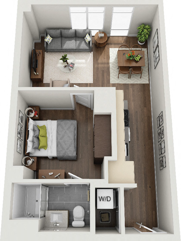 Floor plan for 1 bed, 1 bath, 552 sqft
