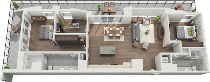Floor plan for 2 beds, 2 baths, 1464 sqft