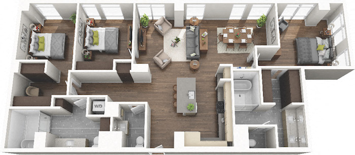Floor plan for 3 beds, 2.5 baths, 1780 sqft