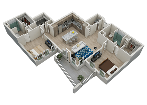 Floor plan for 2 beds, 2.5 baths, 1322 sqft