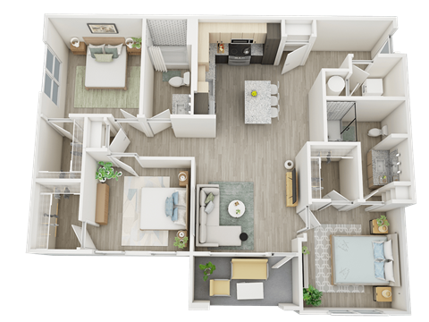 Floor plan for 3 beds, 2 baths, 1282 sqft
