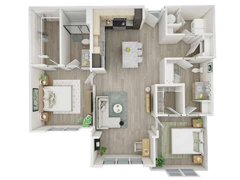Floor plan for 2 beds, 2 baths, 1144 sqft