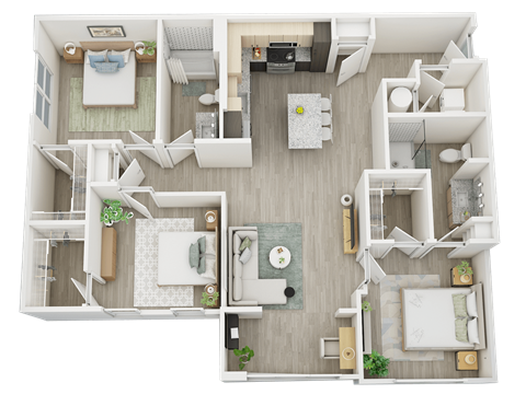 Floor plan for 3 beds, 2 baths, 1358 sqft