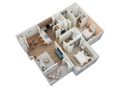 Floor plan for 2 beds, 2 baths, 1178 sqft
