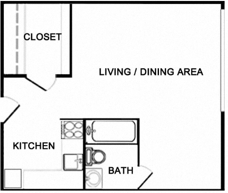 Floor plan for studio, 1 bath, 489 sqft