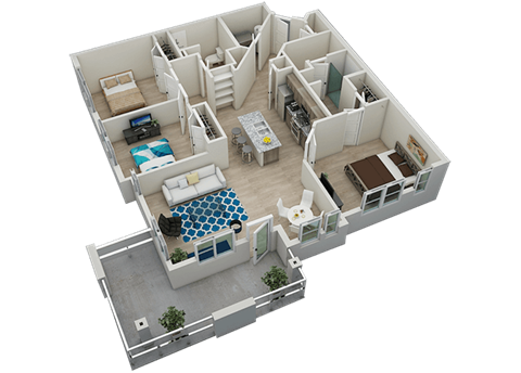 Floor plan for 3 beds, 2 baths, 1411 sqft