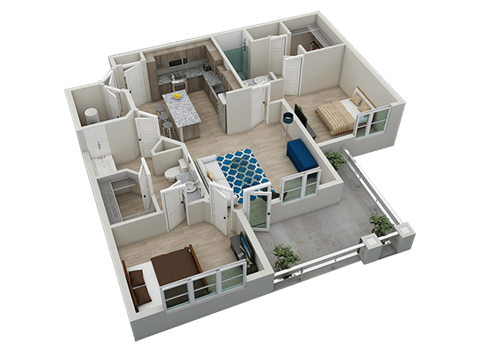 Floor plan for 2 beds, 2 baths, 1195 sqft