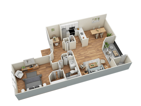 Floor plan for 1 bed, 1 bath, 890 sqft