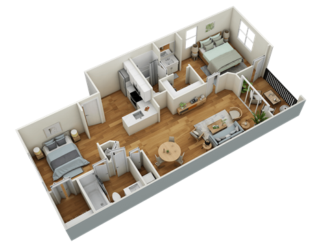 Floor plan for 2 beds, 2 baths, 1137 sqft
