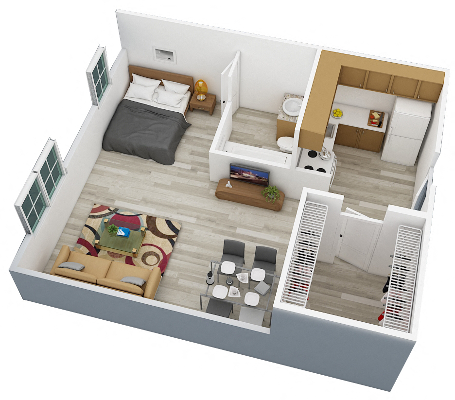 Floor plan for studio, 1 bath, 489 sqft