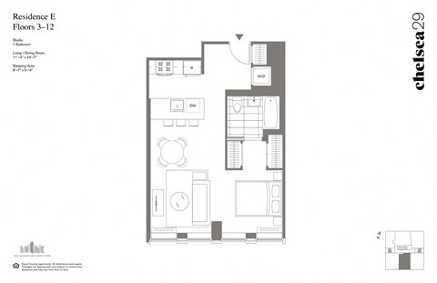 Floor plan for studio, 1 bath, 581 sqft