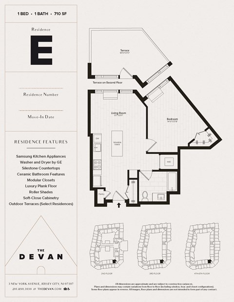 Floor plan for 1 bed, 1 bath, 710 sqft