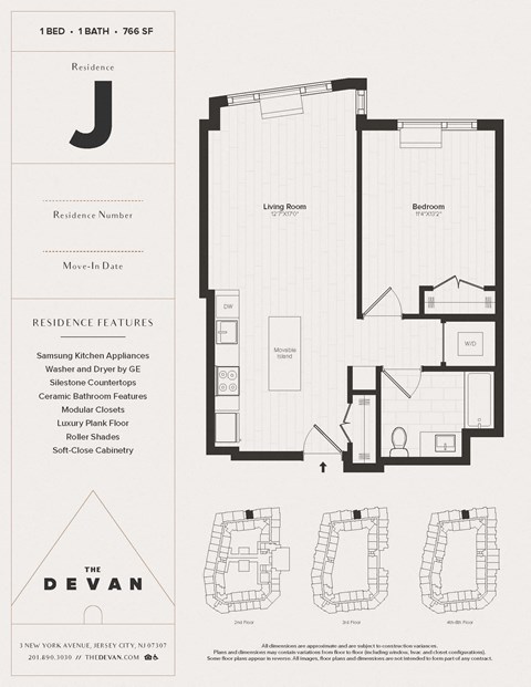 Floor plan for 1 bed, 1 bath, 766 sqft