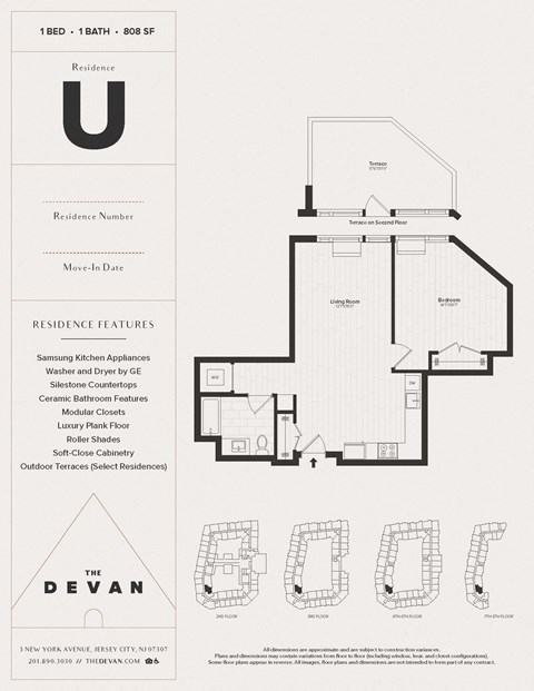 Floor plan for 1 bed, 1 bath, 808 sqft