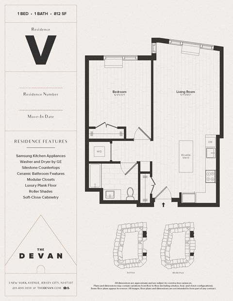 Floor plan for 1 bed, 1 bath, 812 sqft
