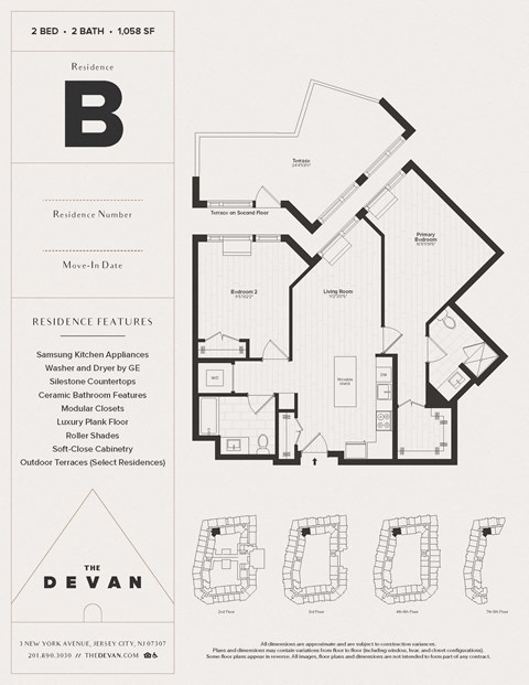 Floor plan for 2 beds, 2 baths, 1058 sqft