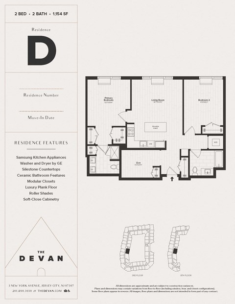 Floor plan for 2 beds, 2 baths, 1154 sqft