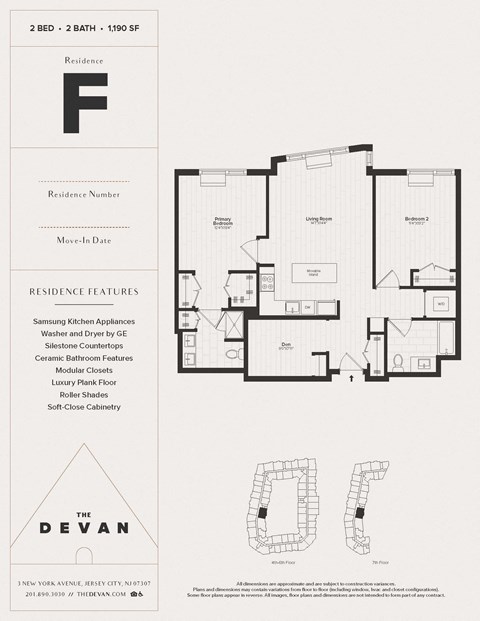Floor plan for 2 beds, 2 baths, 1190 sqft