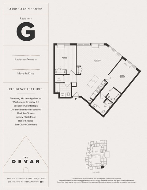 Floor plan for 2 beds, 2 baths, 1191 sqft