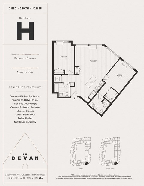 Floor plan for 2 beds, 2 baths, 1211 sqft