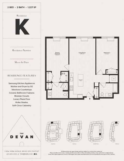 Floor plan for 2 beds, 2 baths, 1227 sqft