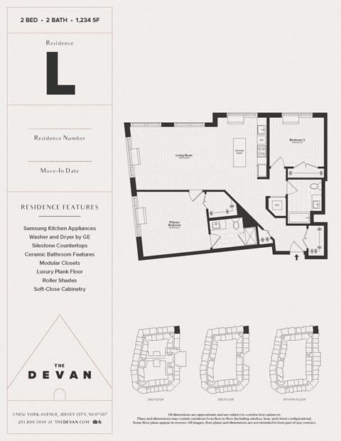 Floor plan for 2 beds, 2 baths, 1234 sqft