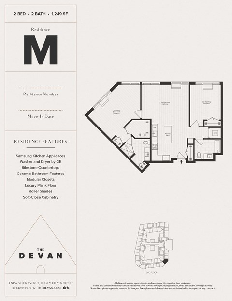 Floor plan for 2 beds, 2 baths, 1249 sqft