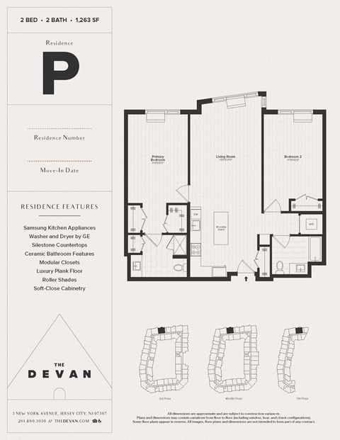 Floor plan for 2 beds, 2 baths, 1263 sqft