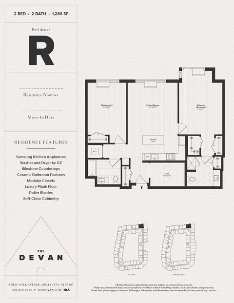 Floor plan for 2 beds, 2 baths, 1286 sqft