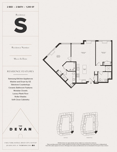 Floor plan for 2 beds, 2 baths, 1290 sqft