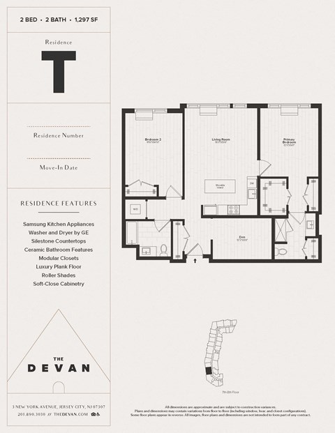 Floor plan for 2 beds, 2 baths, 1297 sqft