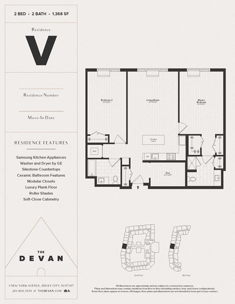Floor plan for 2 beds, 2 baths, 1368 sqft