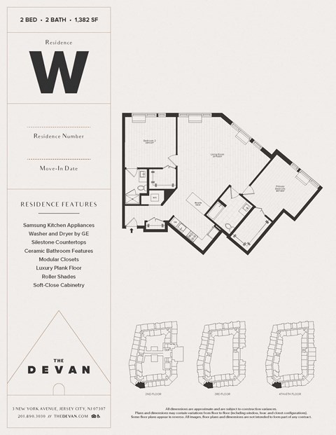 Floor plan for 2 beds, 2 baths, 1382 sqft
