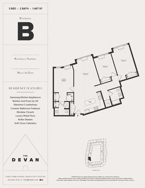 Floor plan for 3 beds, 2 baths, 1487 sqft
