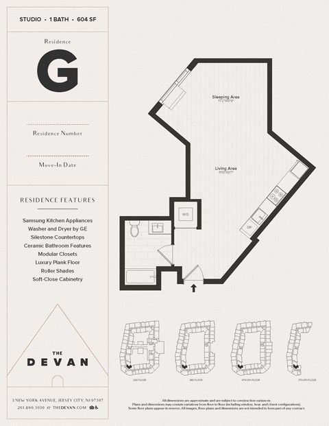 Floor plan for studio, 1 bath, 604 sqft