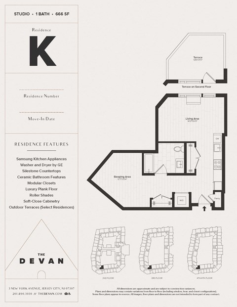 Floor plan for studio, 1 bath, 666 sqft