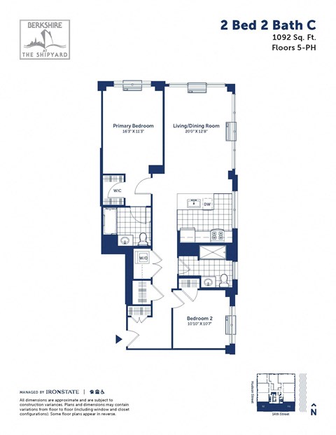 Floor plan for 2 beds, 2 baths, 1092 sqft