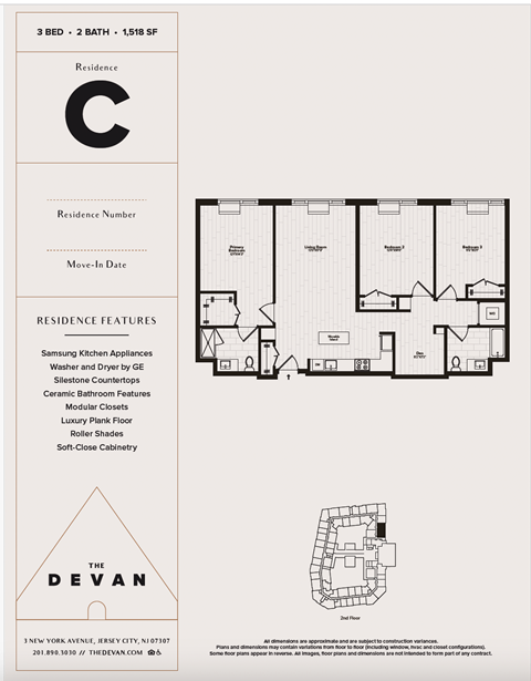 Floor plan for 3 beds, 2 baths, 1518 sqft